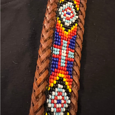#ad NEW Cherokee Trading Post Unisex Belt Size 34 in Leather Southwestern Beading $50.00