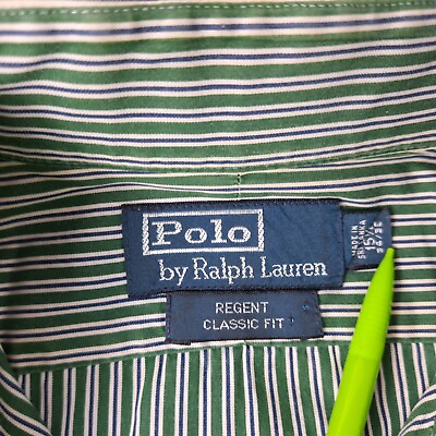 #ad POLO Ralph Lauren Regent Classic Fit Shirt Mens Sz 15 1 2 34 32 Green Stripes $19.99
