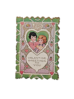 #ad Antique 1920#x27;s Valentine Card Gold Embossed Valentine Greetings For You Girl Boy $16.85