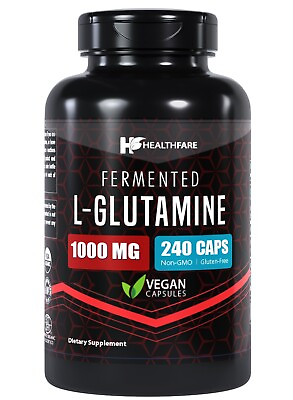 #ad Healthfare L Glutamine 1000mg 240 Capsules Amino Acid Fuel for Gut amp; Muscle $13.59