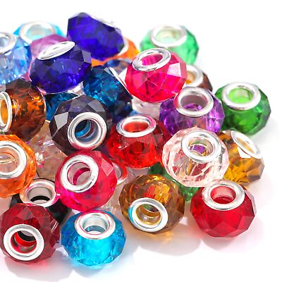 #ad 50 Pcs Glass European Lampwork Beads Large Holes for Jewelry Making Bracelet $20.18