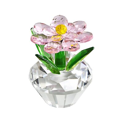 #ad Crystal Flower Figurines Pink Petal Clear Base Glass Flower Valentines Flower... $25.57