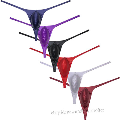 #ad Men Silk Satin Sexy String Thong Underwear Male Diamond Back Contour Pouch Pants $8.21