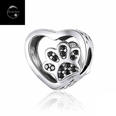 #ad Genuine 925 Sterling Silver Charm I Love My Pet Cat Dog Animal Paw Heart sister GBP 15.90