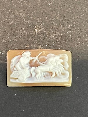 #ad Antique Hand Carved Shell Cameo of Chariot Drawn with Horses $75.00