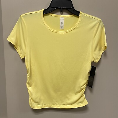 #ad Bally Total Fitness Dry Wik Yellow Sz S Tee Ruched Sides NWT $10.99