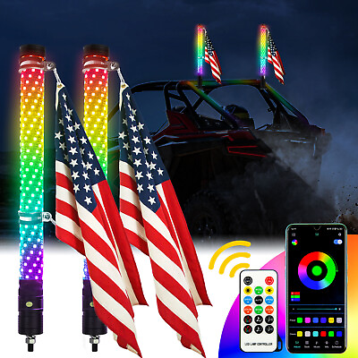 #ad 2Pcs Spiral RGB 2ft LED Fat Lighted Whip Antenna W Flag For Can Am Polaris Honda $169.66