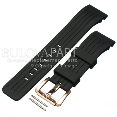 #ad Original Bulova 98B152 24 mm Black Rubber Watch Band Strap w Rose Gold Buckle $78.00