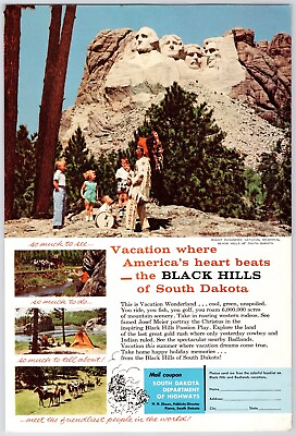 #ad 1958 Black Hills South Dakota SD Mt. Rushmore Vacation Vintage Travel Print Ad $9.75