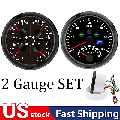 #ad 2 Gauge Set 85mm GPS Speedometer 0 120MPH W tacho amp; 85mm 4 in 1 Gauge US STOCK $90.80