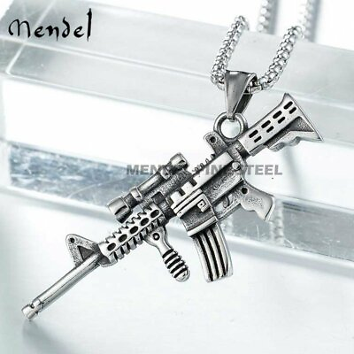 #ad MENDEL Stainless Steel Army Cuerno de Chivo AK47 Machine Gun Pendant Necklace $11.99