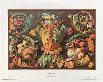 #ad Venetian Fantasy with a Bird’s Nest and Rabbits among Scroll Reproduction Print GBP 20.00
