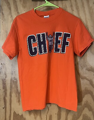 #ad Vintage Chief Illiniwek University Illinois Adult Small T Shirt Orange $25.00
