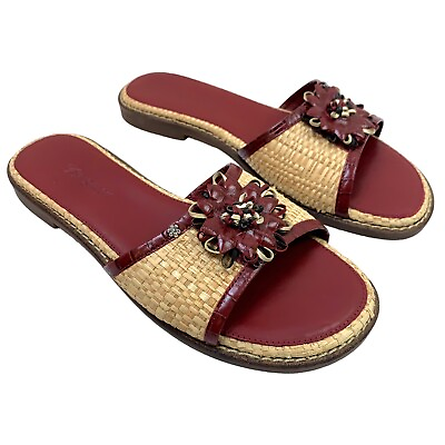 #ad Brighton Oasis Flower Womens Sandals Red Slip On Leather Straw Woven Size 6.5 M $29.99
