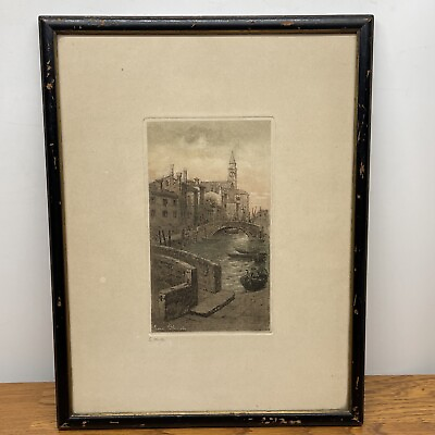#ad Signed Luigi Olivetti Etching Pompei 1924 Vintage Framed $179.99