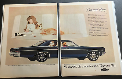 #ad 1966 Chevy Chevrolet Impala Vintage Print Ad Little Girl Napping With Dog $9.75