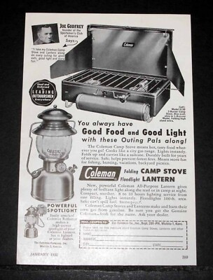 #ad 1952 OLD MAGAZINE PRINT AD COLEMAN CAMP STOVE amp; FLOOD amp; SPOTLIGHT LANTERNS $12.99