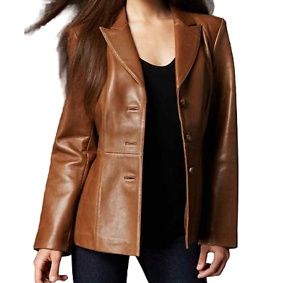 #ad Jones New York Leather Blazer Brown $134.40