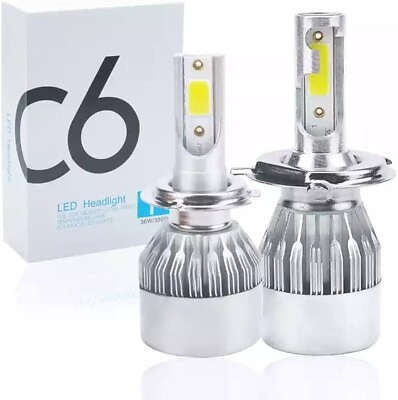 #ad Pair H7 C6 LED Headlight Fog Lights Kit 6500K White High Low Beam Bulbs $9.99