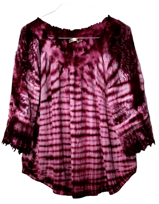 #ad STUDIO WEST APPAREL TUNIC BLOUSE ladies size 2X dark light pink tie dye crochet $13.99