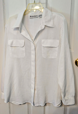 #ad Dressbarn long sleeve button front white career Work Blouse 1X Shadow Stripe $11.99