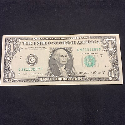 #ad 1985 #92153267 $1 Washington One Dollar Bill Chicago “G” Mint Mark $4.50