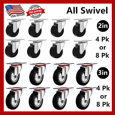 #ad #ad 4 8 Pk of 2quot; amp; 3quot; Swivel Caster Wheels Rubber Base Top Plate Bearing Heavy Duty $8.88