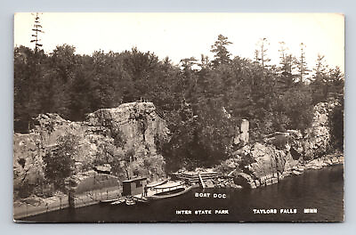 #ad RPPC Inter State Park Park Boat Docks Rock Formations Taylors Falls MN Postcard $15.86