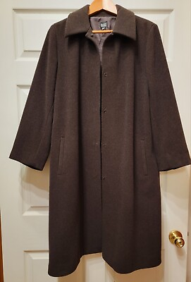 #ad Eileen Fisher Womens L Wool Hook amp; Eye Long Trench Coat Brown Lined $40.00