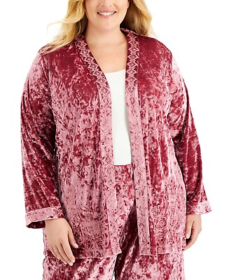 #ad $70 Jm Collection Plus Size Embroidered Velour Open Front Cardigan Pink Size 2X $23.99
