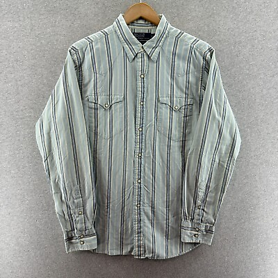 #ad Vintage Polo Ralph Lauren Mens Shirt Blue Large Pearl Snap Western 100% Cotton $42.90