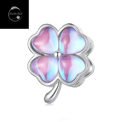 #ad Genuine Sterling Silver 925 Irish Shamrock Lucky Clover Pink Bead Charm Family GBP 15.99