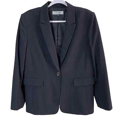 #ad Tahari ASL Size 16 Single Brasted Pinstripe Blazer Jacket Black White Career $34.30