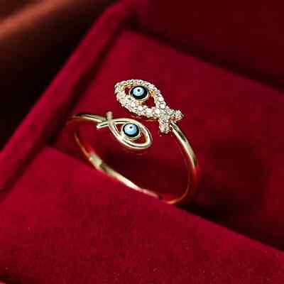 #ad Evil Eye Women#x27;s Engagement Ring 14K Yellow Gold Finish Round Cut Moissanite $136.00