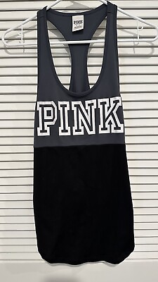 #ad PINK Victoria’s Secret Women’s Racerback Tank Black Grey Size Small $13.00