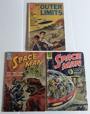 #ad Space Man #4 amp; #6 Dell Comics 1963 Outer Limits #5 1965 Painted Cover 3 Book Lot $24.00