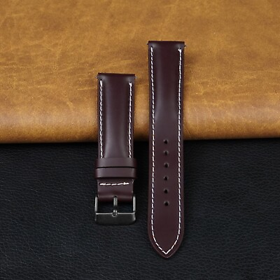 #ad Burgundy Leather Watch Band Strap Quick Release Men Black Buckle 18mm 20mm 22mm $16.99