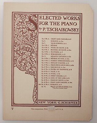 #ad Elected works for piano... Romance by P. Tschaikowsky 1896 sheet music C $7.75