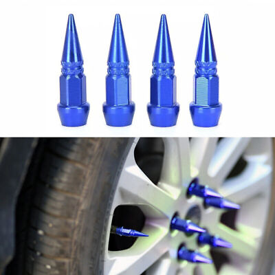 #ad Blue 4x Bullet Style Car Truck Bike Spike Air Wheel Tire Valve Stem Caps Covers $16.98