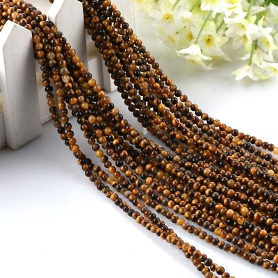 #ad Wholesale 1000pcs Lot Natural Tiger Eye Gemstone Round Spacer Loose Beads 3mm $31.34