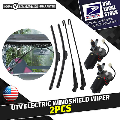 #ad 2× Universal Electric UTV Windshield Wiper Kit w 12V Motor For Polaris Kawasaki $45.19