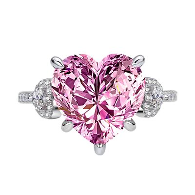 #ad 925 Sterling Silver 8mm Pink Heart Cut Simulated Diamond Bridal Engagement Ring $94.35