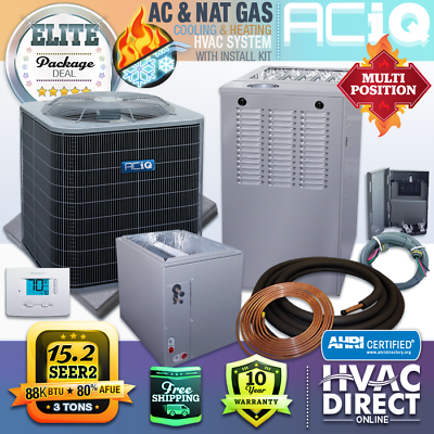 #ad 3 Ton 15.2 SEER2 88K BTU 80% Central Air Conditioner Gas Furnace Split System $3434.25