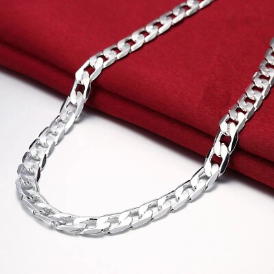 #ad Cuban Chain Necklace 925 Sterling Silver 8mm Curb Link Men Women Jewelry Gift24 $6.99