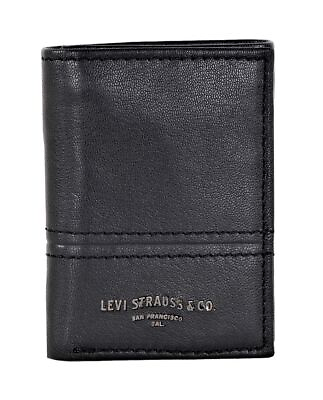 #ad Levi#x27;s Men#x27;s Genuine Leather RFID Blocking Trifold Wallet Black $24.99