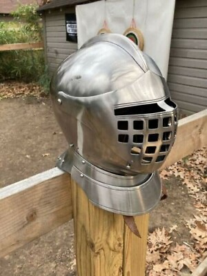 #ad Stainless Steel Tournament Helmet Medieval Knight Helmet Larp With Leather Stra $175.50
