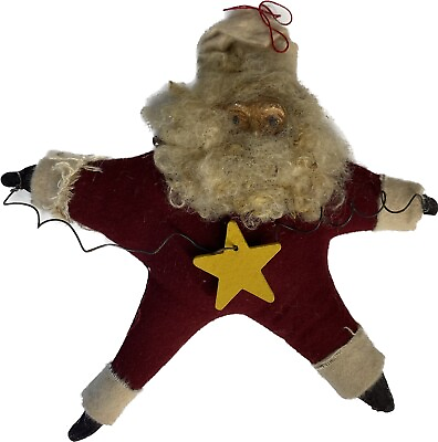 #ad Vintage Primitive Folk Art Grungy Cloth Star Santa Handmade Cloth w Cap 9quot; $12.00