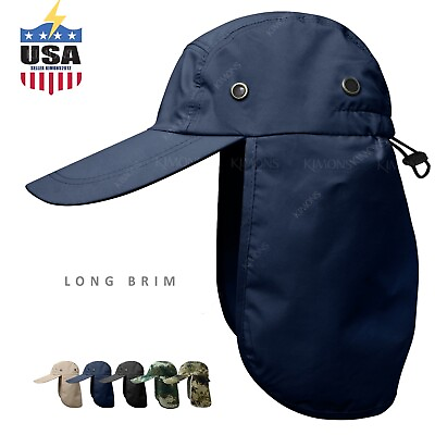 #ad Long Brim Ear Flap Neck Cover Summer Bucket Wide Boonie Hat Sun Cap Outdoor BC $9.99