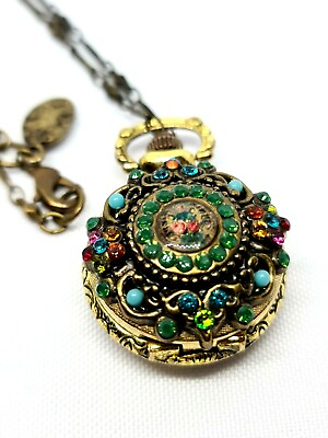 #ad Vintage Watch Pendant with Colored Crystal Stones By Michal Negrin. $104.40