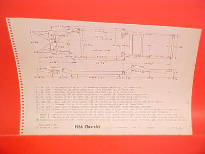 #ad 1966 CHEVROLET IMPALA CONVERTIBLE CAPRICE BELAIR BISCAYNE FRAME DIMENSION CHART $14.99